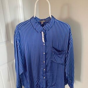 J. Crew Blue and White Striped Long-Sleeve Button Shirt